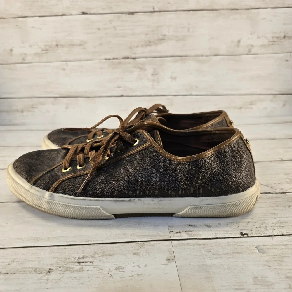Michael Kors Brown Signature Logo Print Low Top Sneakers Shoes Womens Size‎ 8